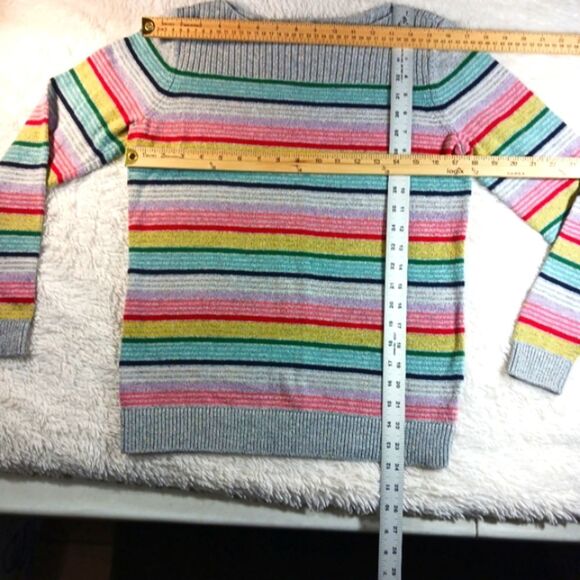 T by Talbots Gray Rainbow Stripe Boatneck Sweater Cotton Blend Small - Picture 6 of 8